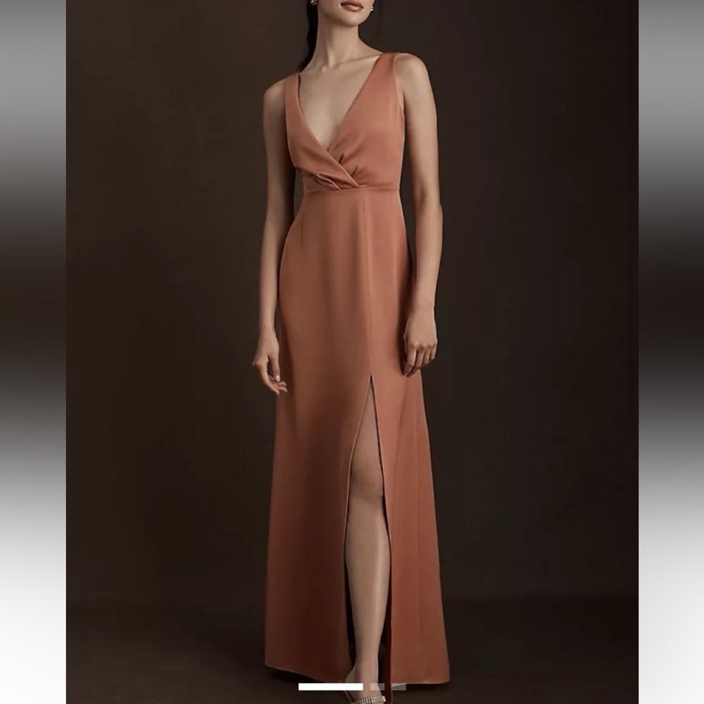 Nwt 
BHLDN Piper V-Neck Side-Slit Satin Gown Sedona spring wedding formal $248